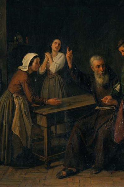 Giuseppe Pensabene, Fra’ Cristoforo, Renzo e Lucia, 1861, olio su tela